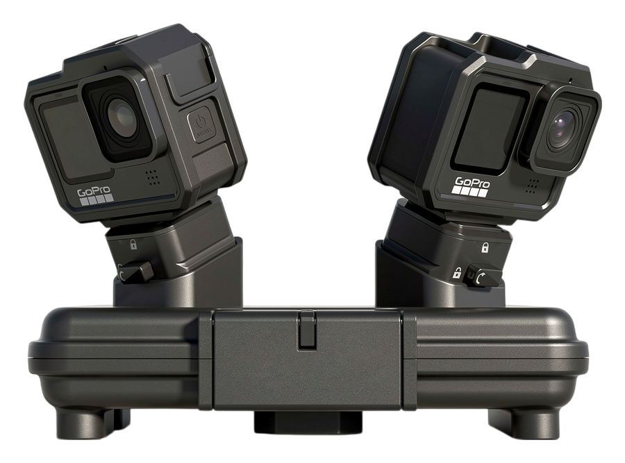 SeeUsPlay Rig with two GoPros mounted, front view